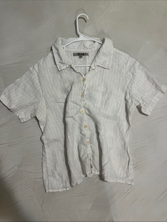 Flax Tops - Flax Linen White Linen Short Sleeve Button-Down Shirt